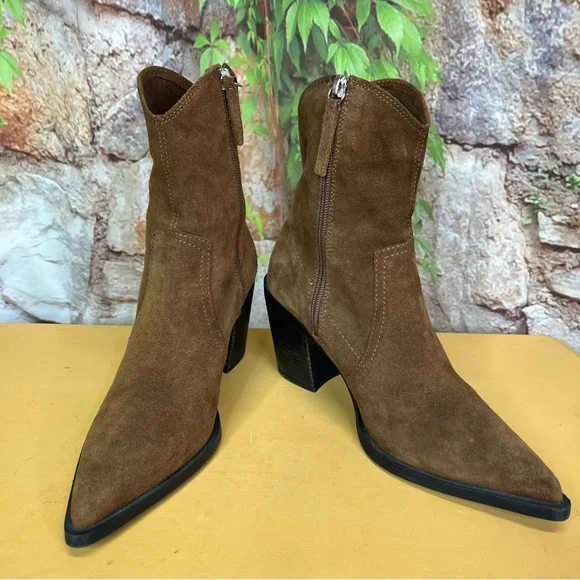 ZARA Brown Split Leather Cowboy Boots, 38 - Picture 4 of 11